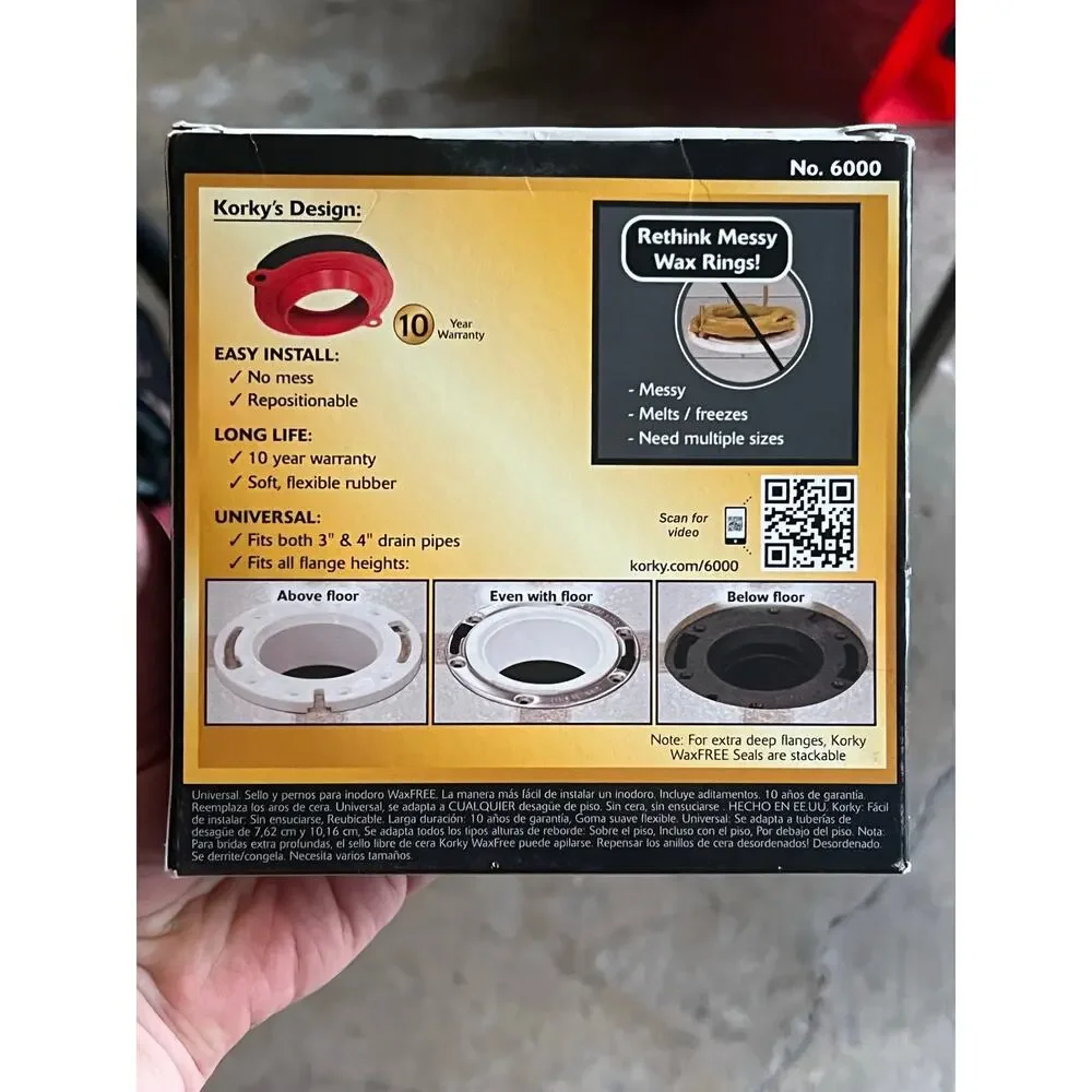 New In Box Korky 6000BP Universal Toilet WaxFree Seal with Hardware